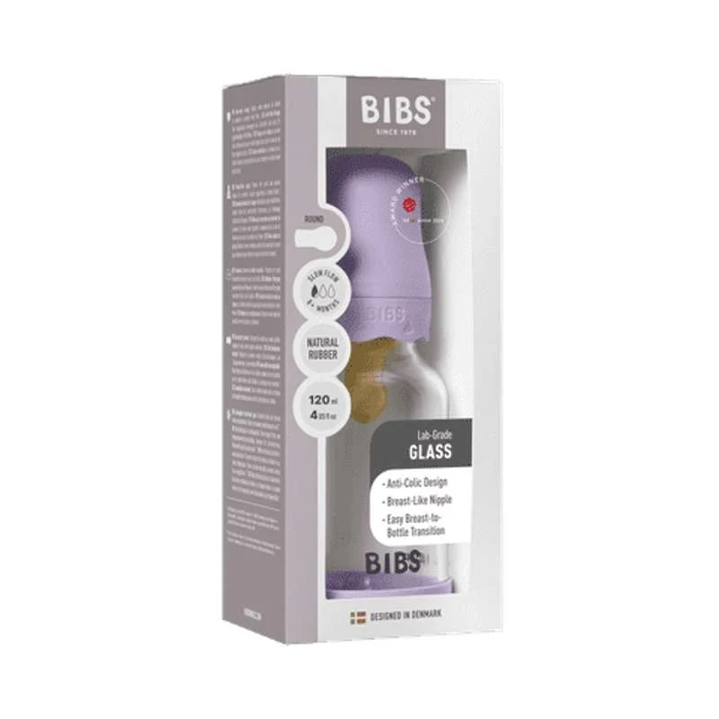 BIBS Boca - Set za dojenje - Staklo - Boheme - Lateks/Sporo protjecanje/Okroglo - 120 ml. - Ljubičasto nebo