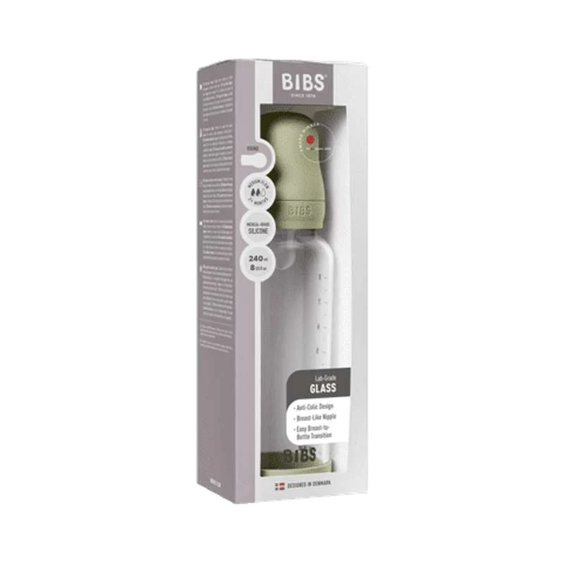 BIBS Boca - Set za dojenje - Staklo - Silikon / Srednji protok / Okrugla - 240 ml. - Salvia