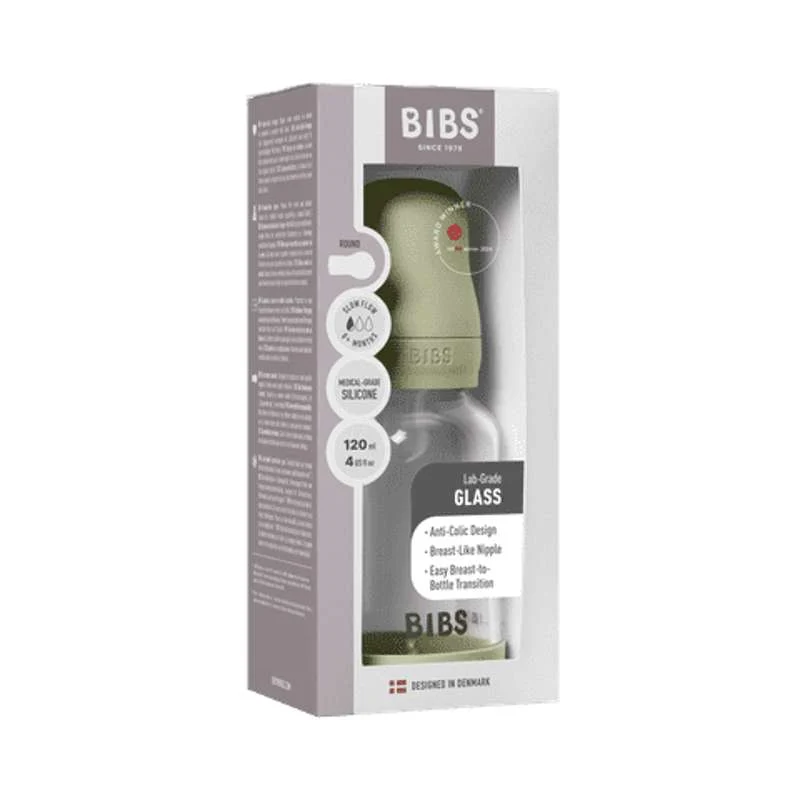 BIBS Boca - Set za dojenje - Staklo - Silikon/Sporo protjecanje/Okrogla - 120 ml. - Salvia