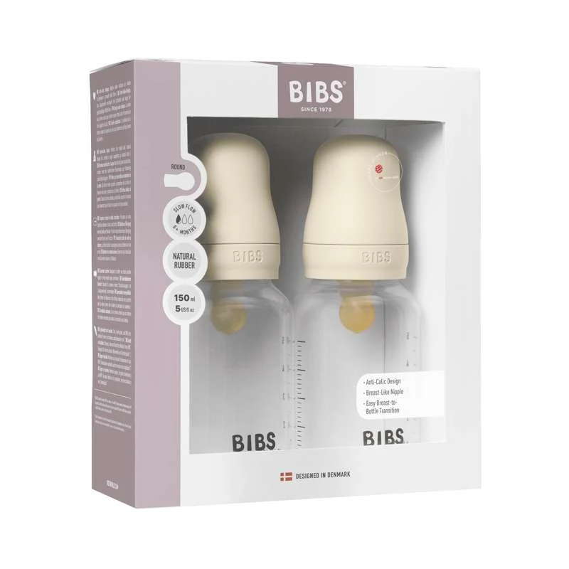 BIBS Boca - Set za dude - Plastika - Lateks/Sporo protjecanje/Okrugla - 150 ml. - 2-Pak - Slonovač
