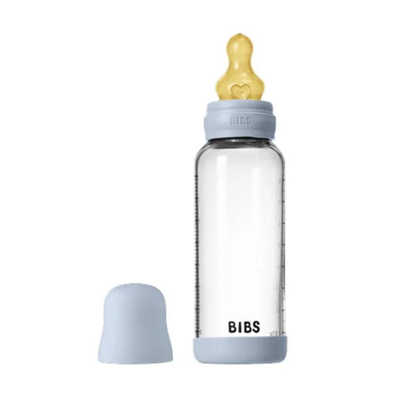 BIBS Boca - Set za sisanje - Staklo - Lateks / Srednji protok / Okruglo - 240 ml. - Baby plava