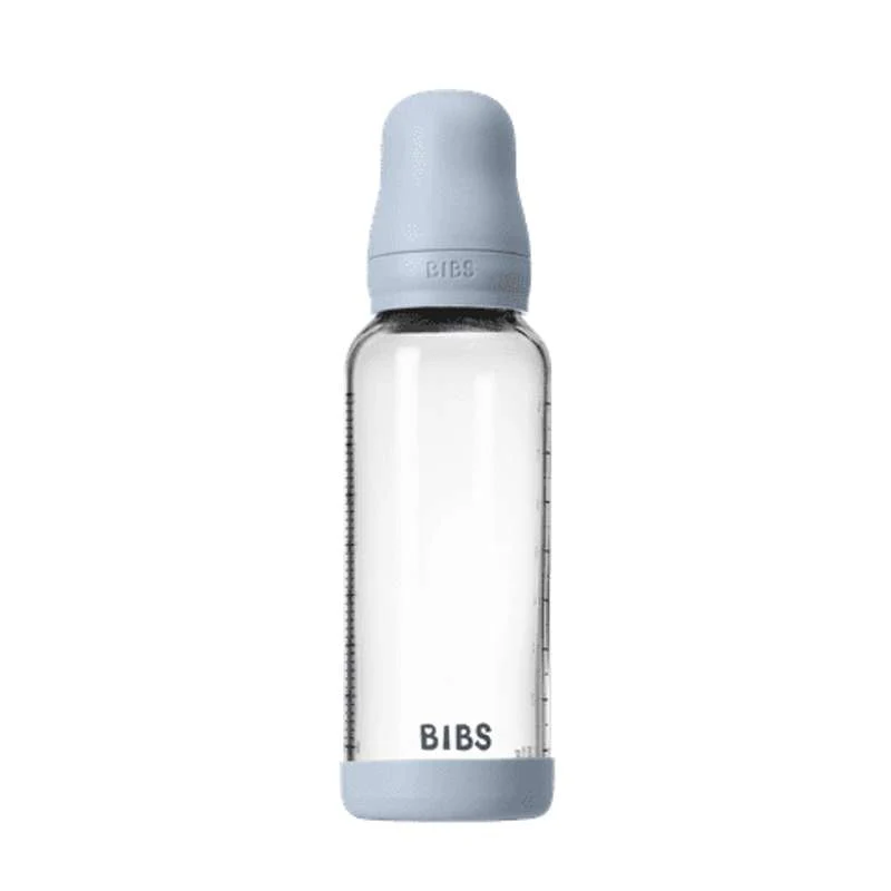 BIBS Boca - Set za sisanje - Staklo - Lateks / Srednji protok / Okruglo - 240 ml. - Baby plava