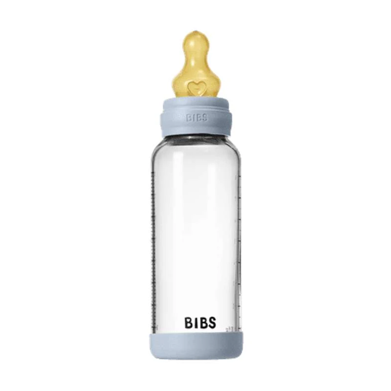 BIBS Boca - Set za sisanje - Staklo - Lateks / Srednji protok / Okruglo - 240 ml. - Baby plava
