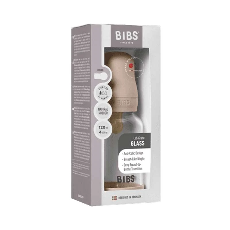 BIBS Boca - Set za sisanje - Staklo - Lateks/Sporo protjecanje/Okroglo - 120 ml. - Blush