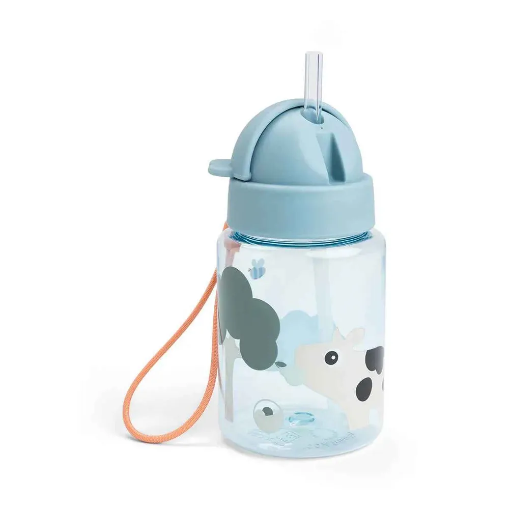 Done Deer® Bočica s slamkom Tiny farm Blue 280 ml