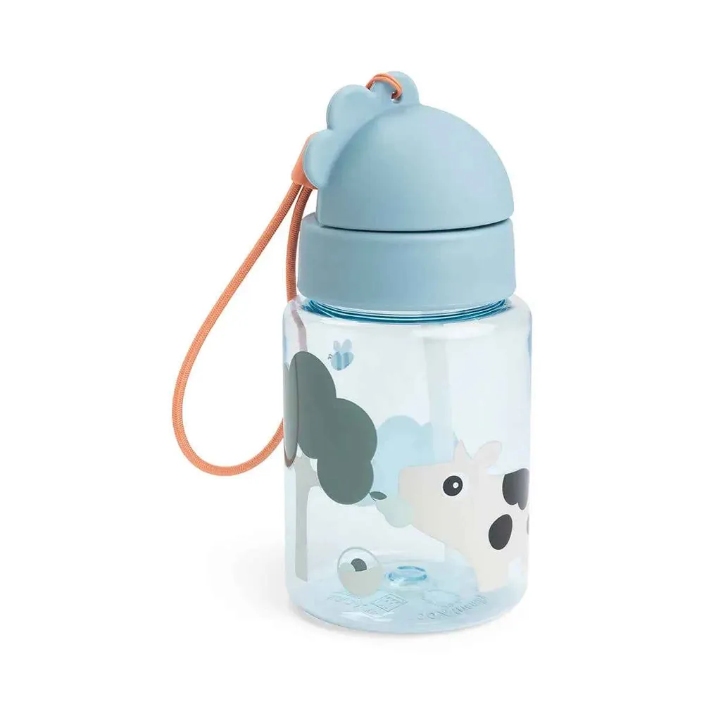 Done Deer® Bočica s slamkom Tiny farm Blue 280 ml