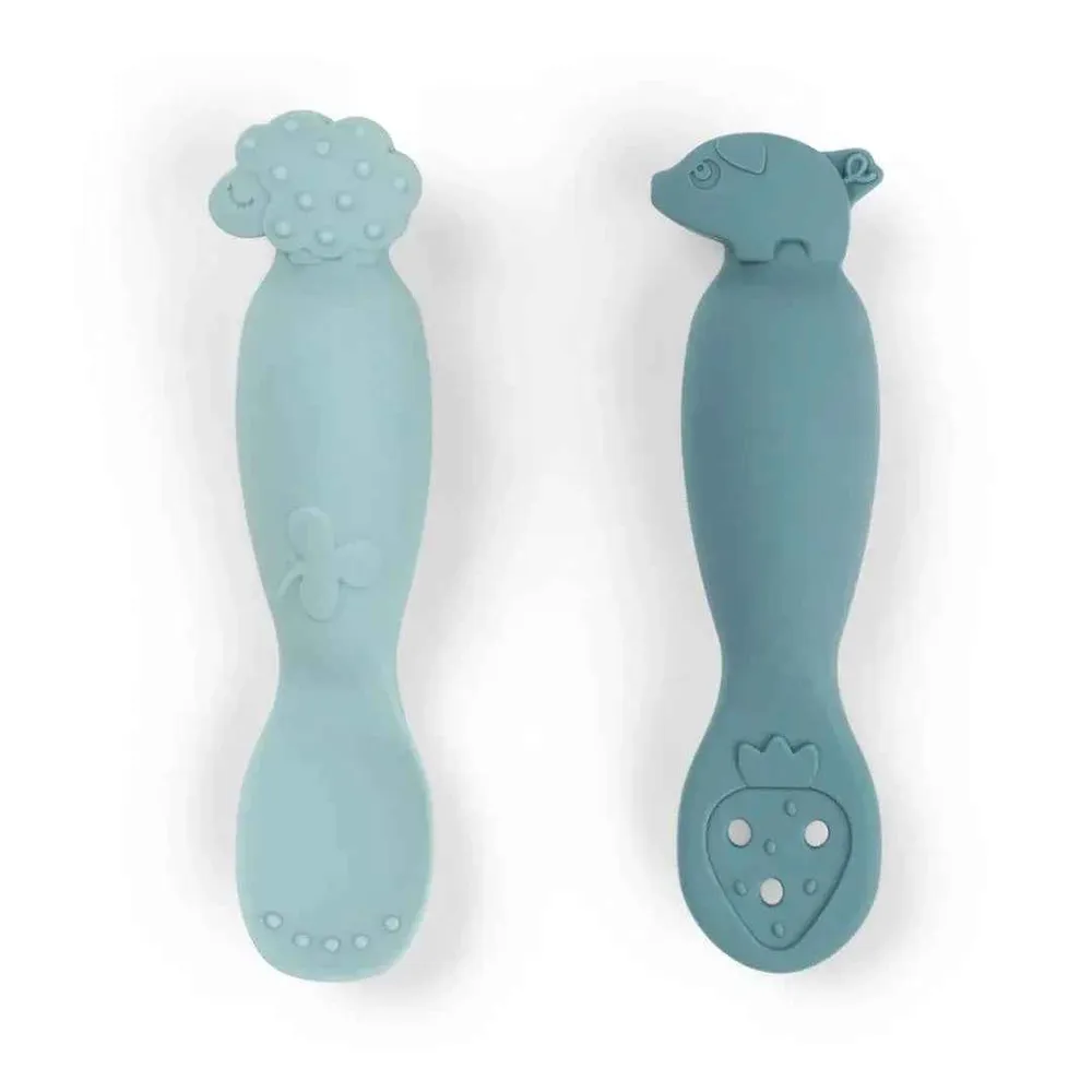 Done Deer® Set 2 silikonske žličice Tiny Farm Blue