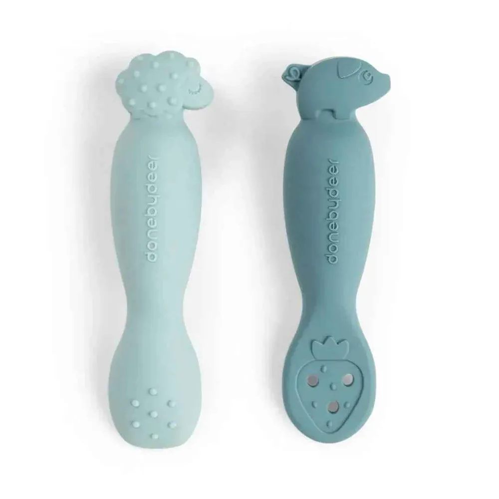 Done Deer® Set 2 silikonske žličice Tiny Farm Blue