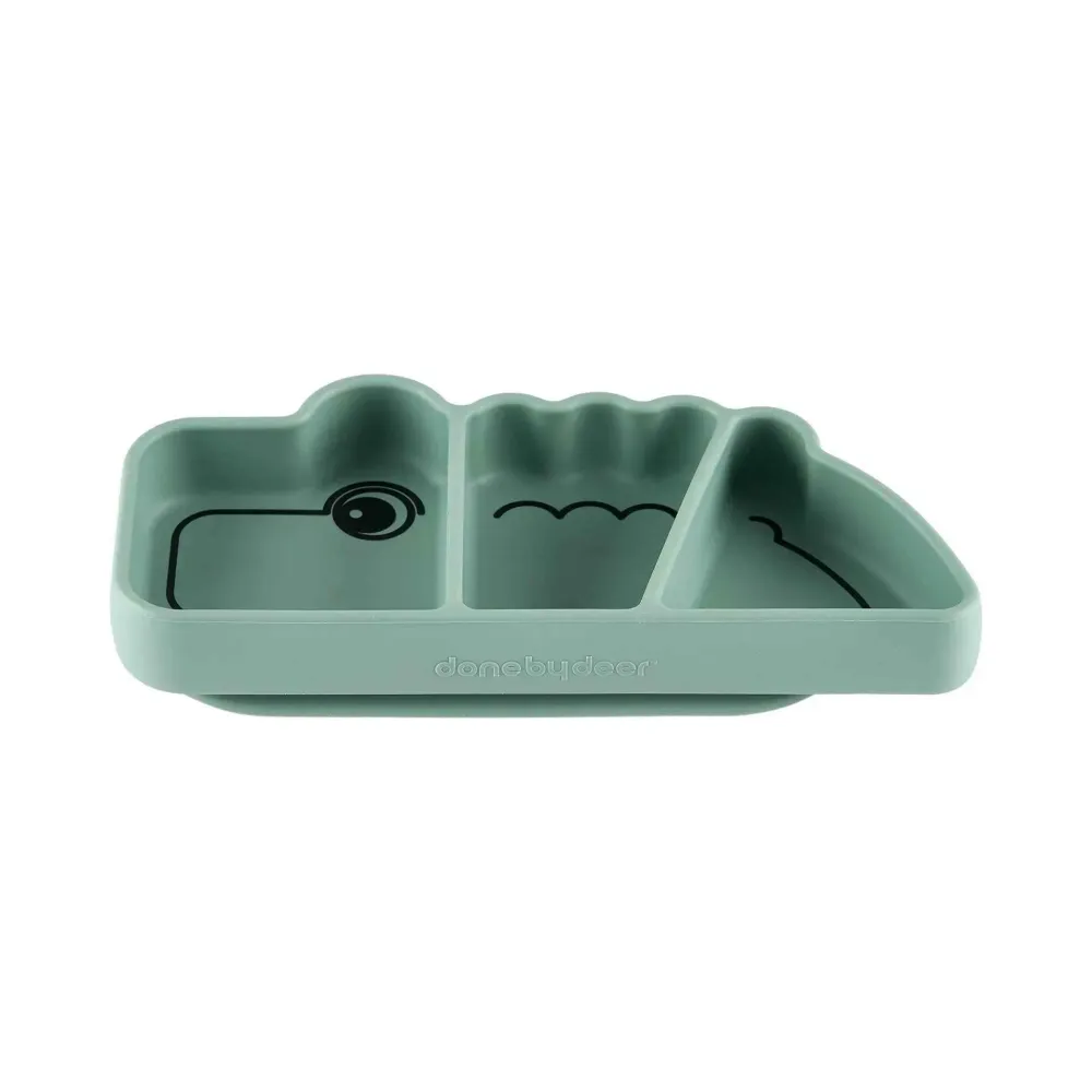 Done Deer® Silikonski krožnik z vakumskim dnom Croco Green