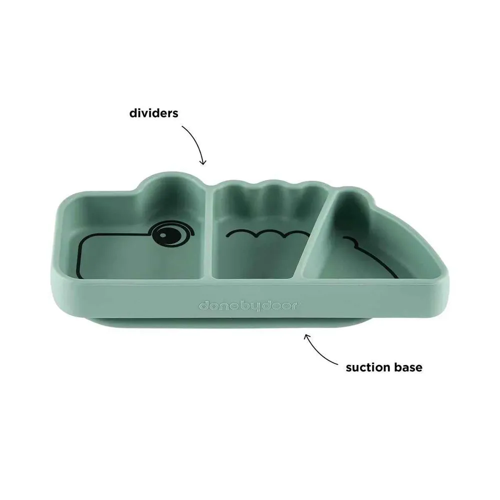 Done Deer® Silikonski krožnik z vakumskim dnom Croco Green