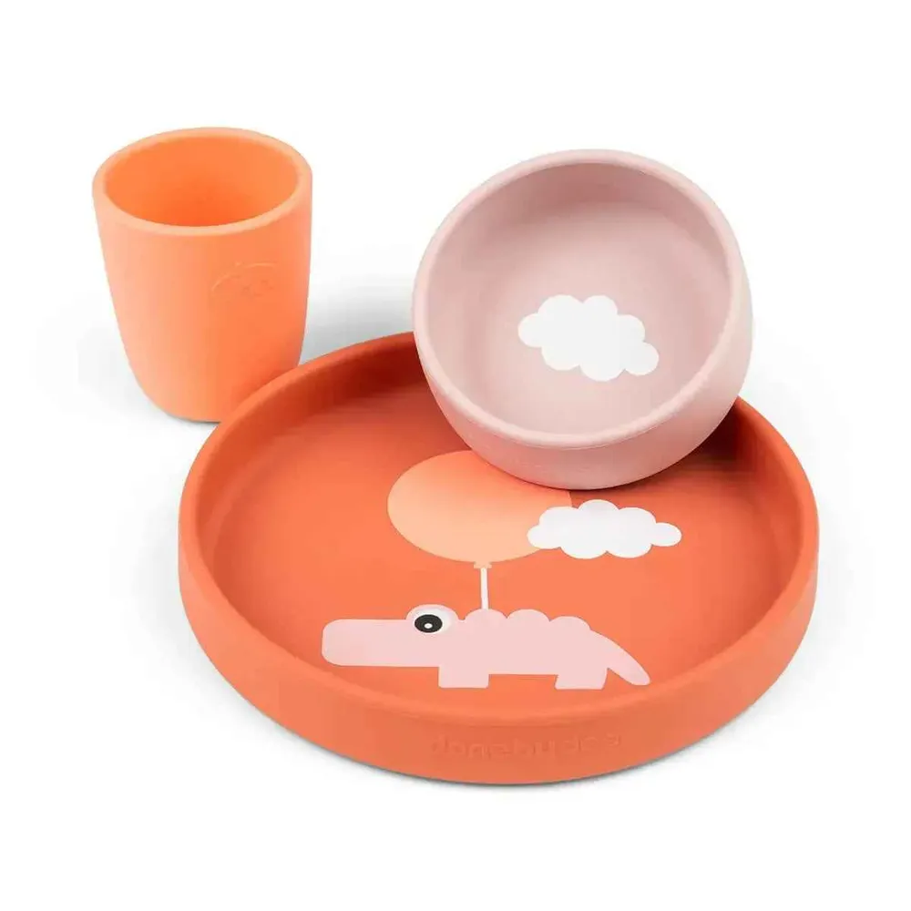 Done Deer® Silikonski set za hranjenje Happy Clouds Papaya