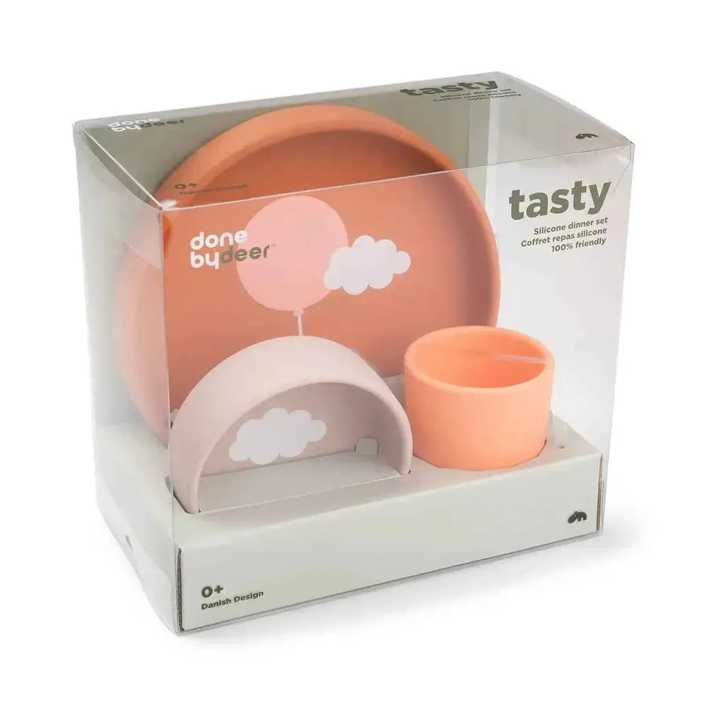 Done Deer® Silikonski set za hranjenje Happy Clouds Papaya