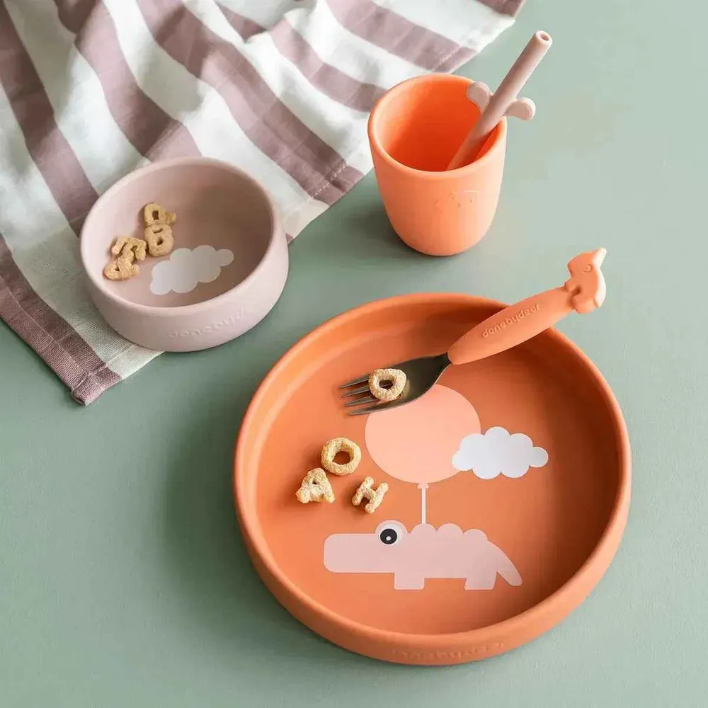 Done Deer® Silikonski set za hranjenje Happy Clouds Papaya