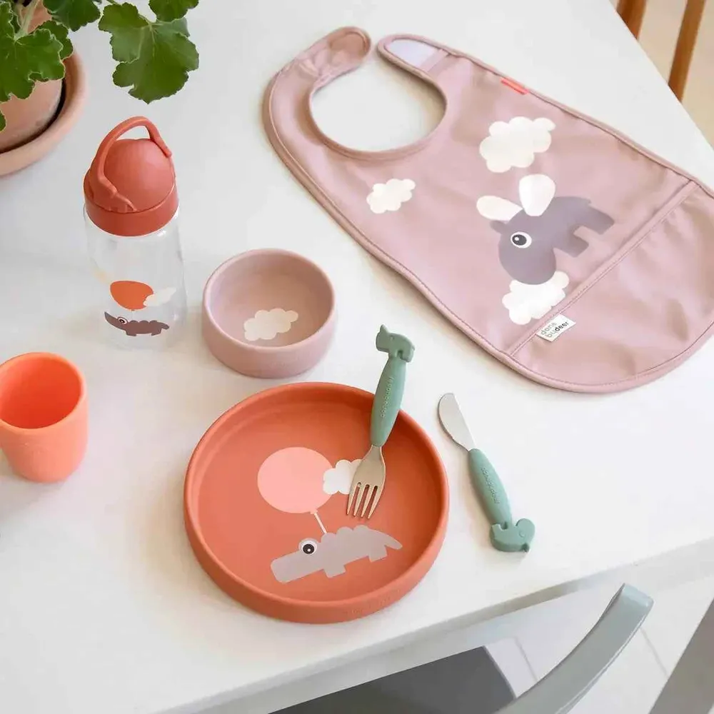 Done Deer® Silikonski set za hranjenje Happy Clouds Papaya