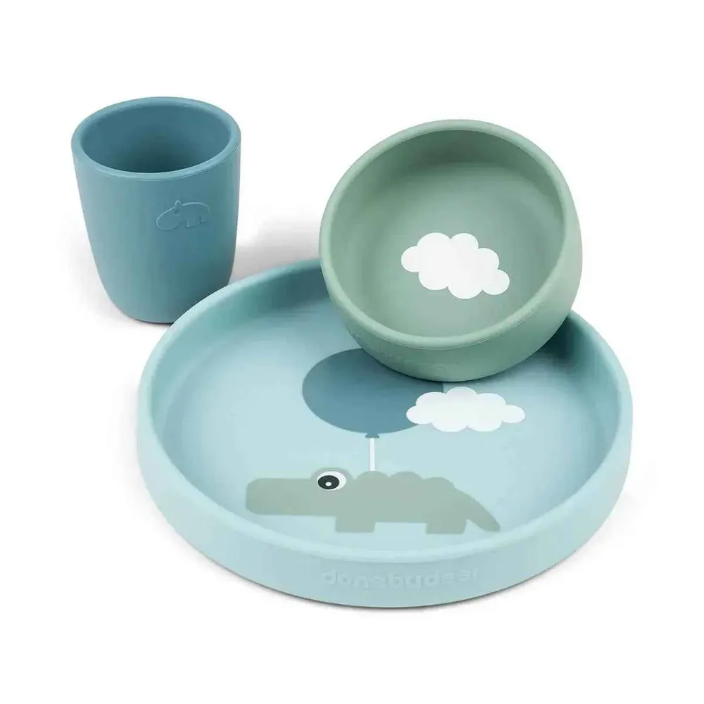 Done Deer® Silikonski set za hranjenje Happy Clouds Blue