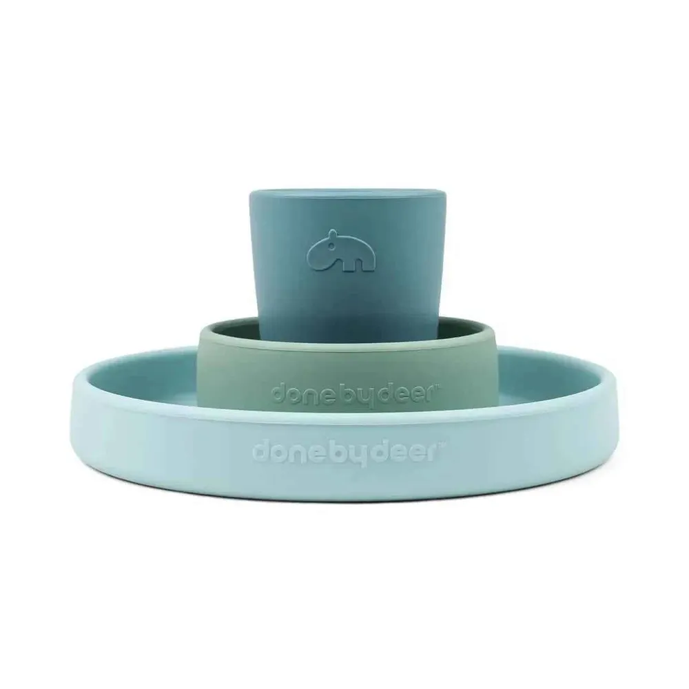 Done Deer® Silikonski set za hranjenje Happy Clouds Blue