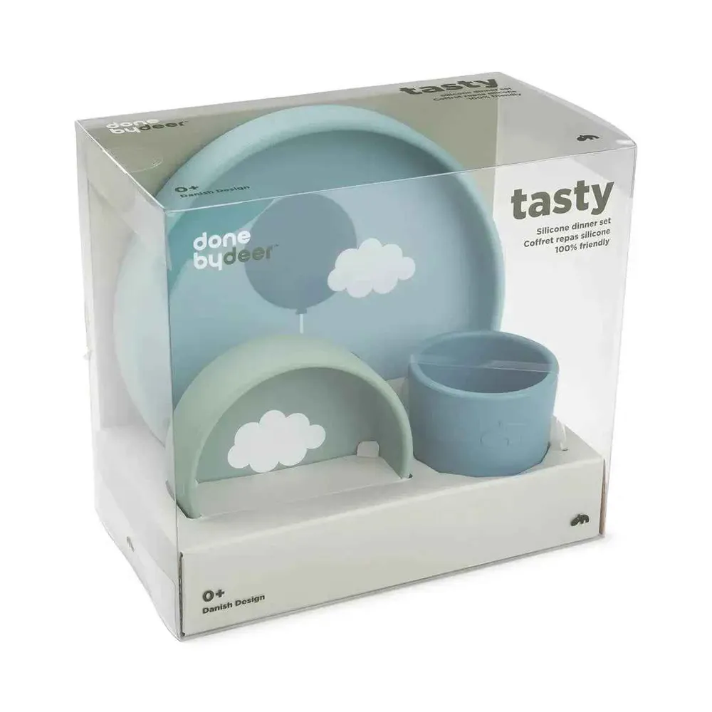 Done Deer® Silikonski set za hranjenje Happy Clouds Blue