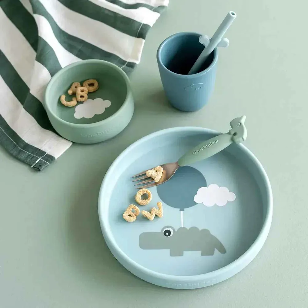 Done Deer® Silikonski set za hranjenje Happy Clouds Blue