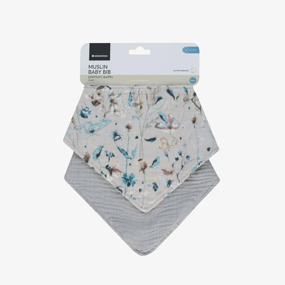 KikkaBoo® Set od 2 muslin podbradnjaka Dreamy Fields Grey