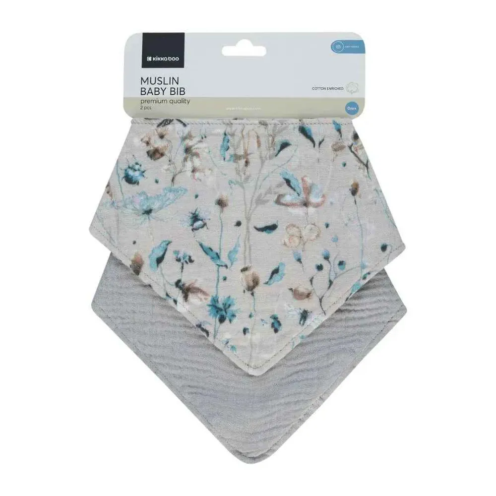 KikkaBoo® Set od 2 muslin podbradnjaka Dreamy Fields Grey