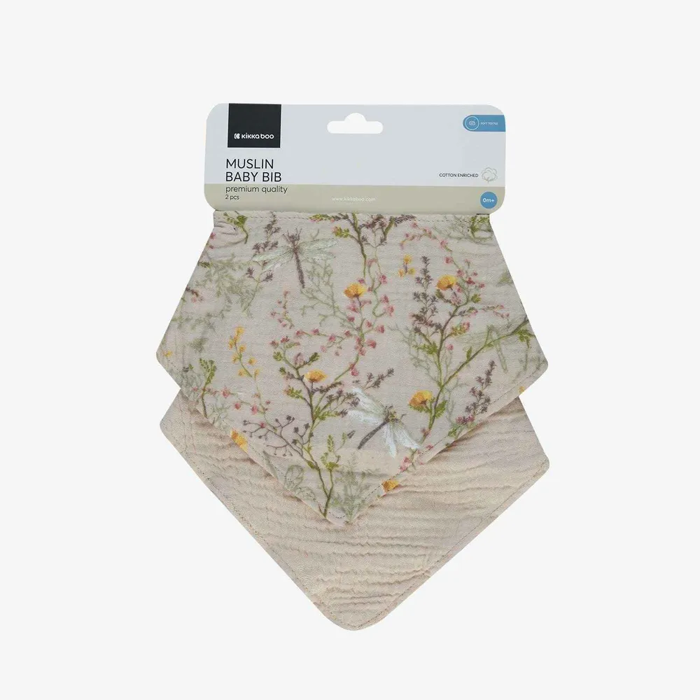 KikkaBoo® set od 2 muslin podbradnjaka Secret Garden Beige