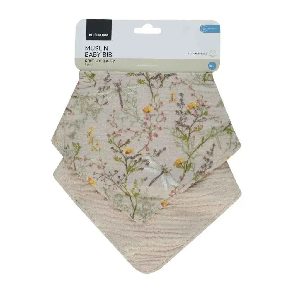KikkaBoo® set od 2 muslin podbradnjaka Secret Garden Beige