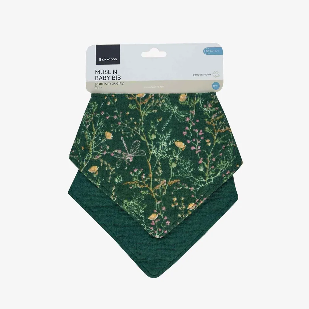 KikkaBoo® Set od 2 muslin podbradnjaka Secret Garden Green