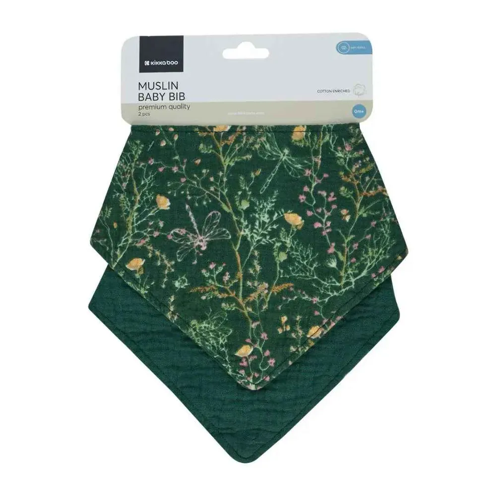 KikkaBoo® Set od 2 muslin podbradnjaka Secret Garden Green