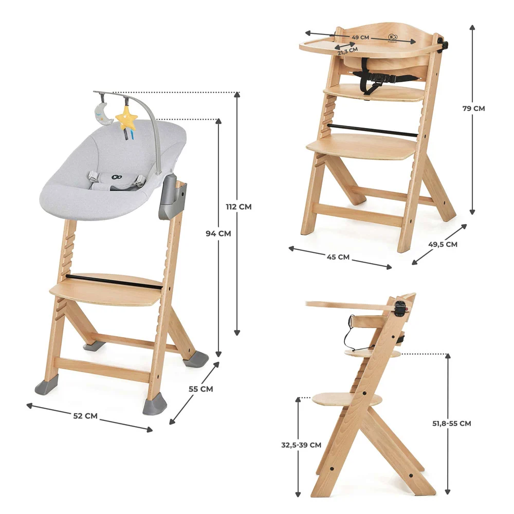 Kinderkraft hranilica Enock wooden + njihaljka Calmee siva