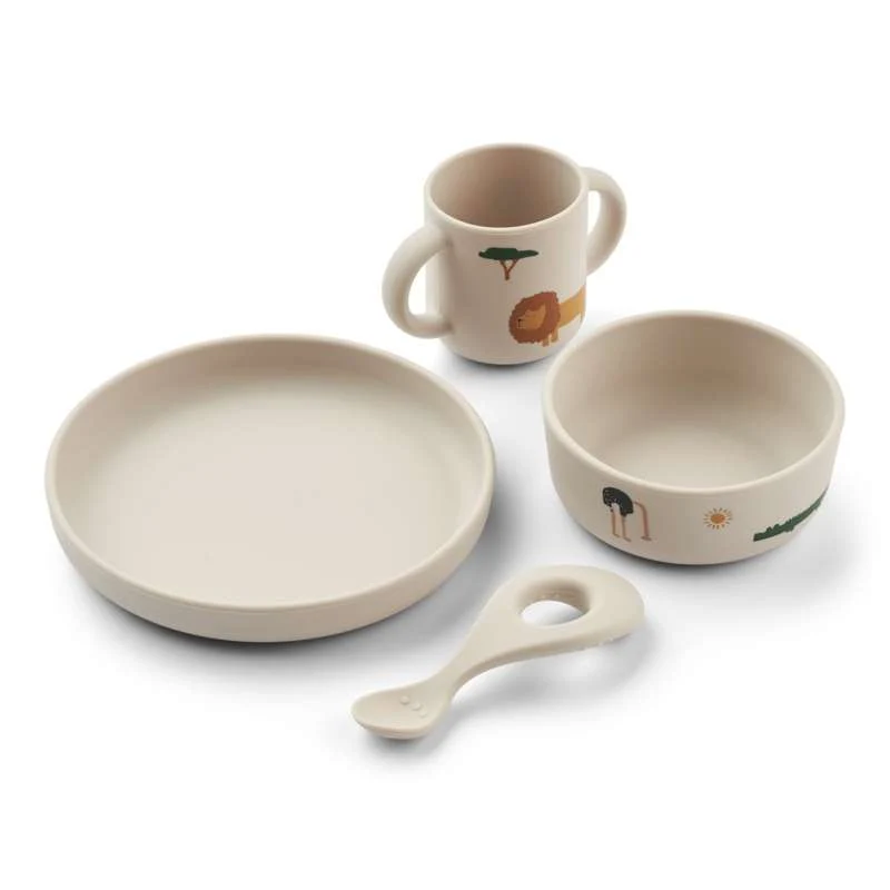 Liewood Vivi Baby Set za jelo - 4 dijela - Silikon - Safari/Sandy Mix