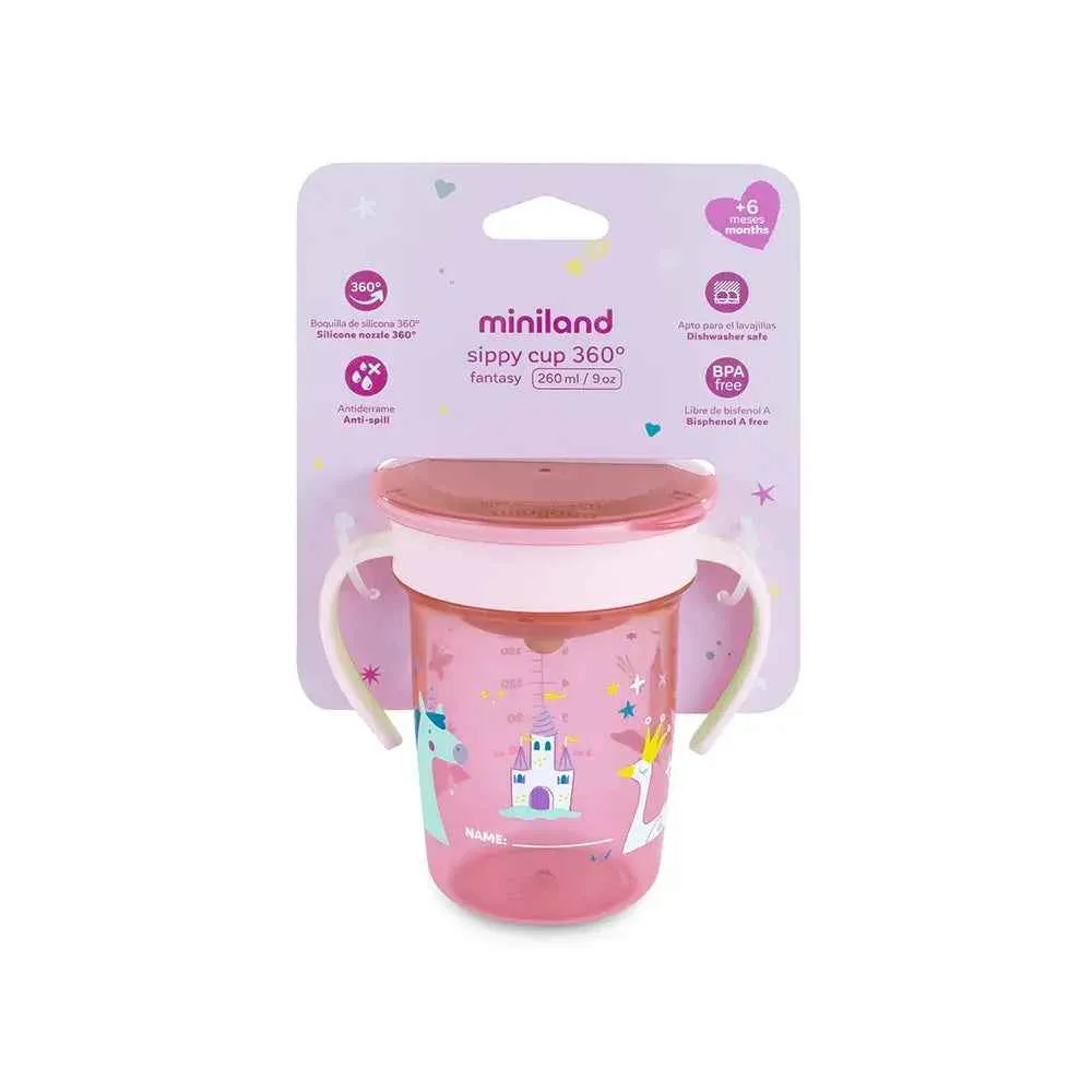 Miniland® Čš za učenje pijenja 360° 270 ml Fantasy