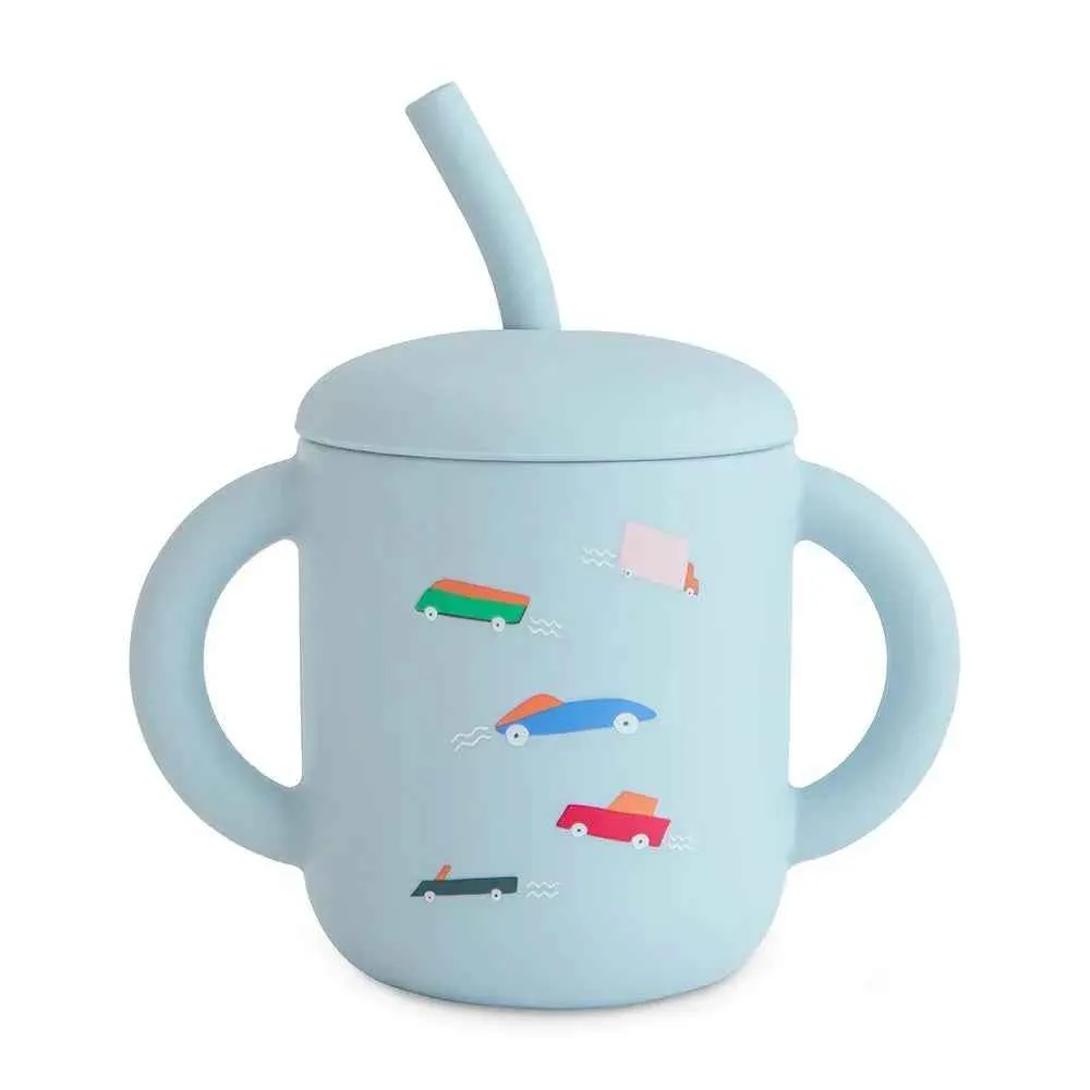Mushie® Silikonska čšica sa slamkom Retro Cars