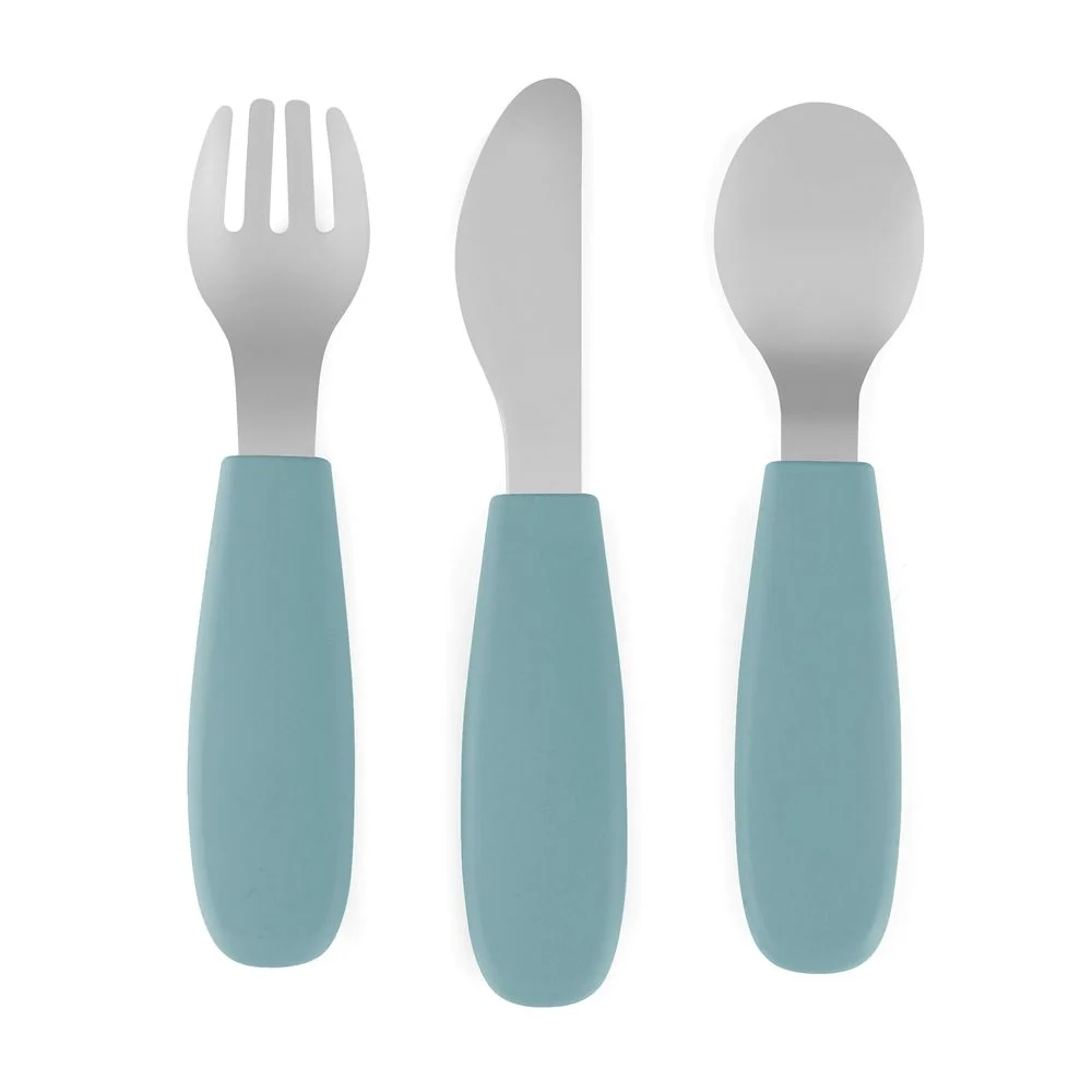 PETITE&MARS Set pribora za jelo od nehrđajućeg čelika sa silikonskom ručkom 12 m+ Take&Match, Frosted Sky