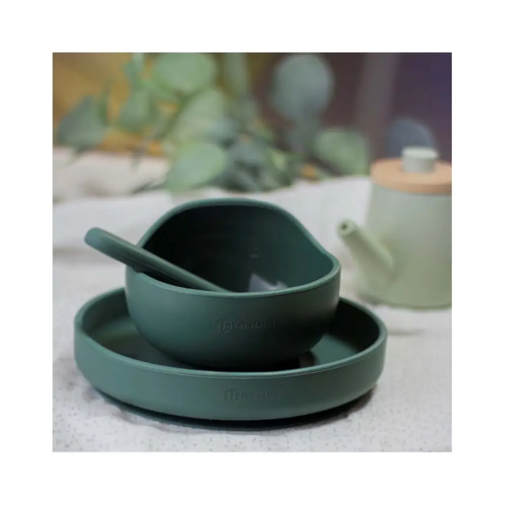 PETITE&MARS Silikonska zdjelica s vakuumom 360 ml Take&Match 6 m+, Misty Green