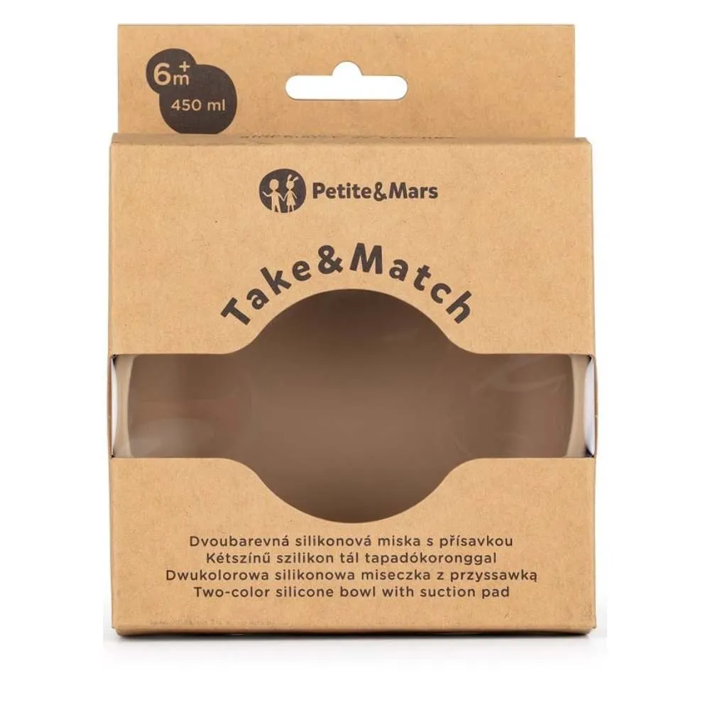 PETITE&MARS Silikonska zdjelica s vakuumom 450 ml Take&Match 6 m+, Desert Sand