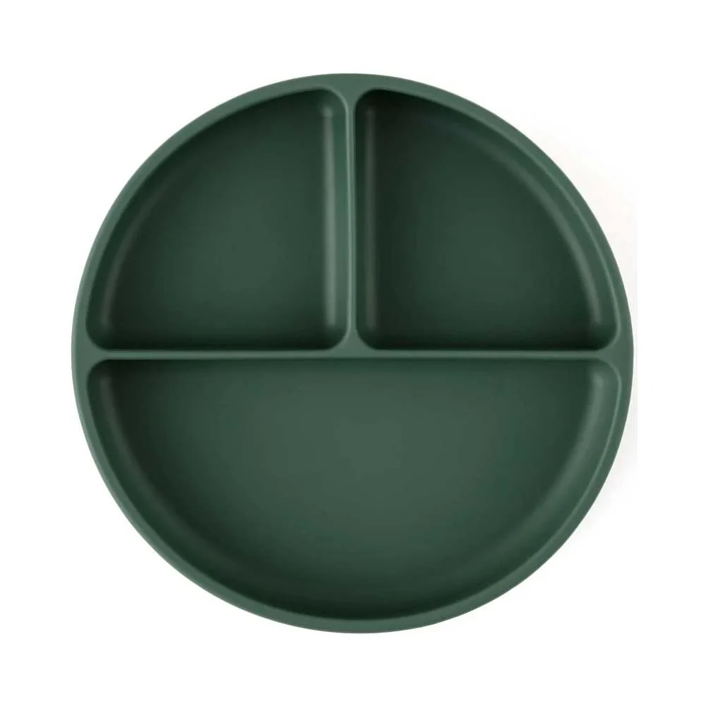 PETITE&MARS Silikonski okrugli tanjur s odjeljcima i vakuumom 6 m+ Take&Match, Misty Green