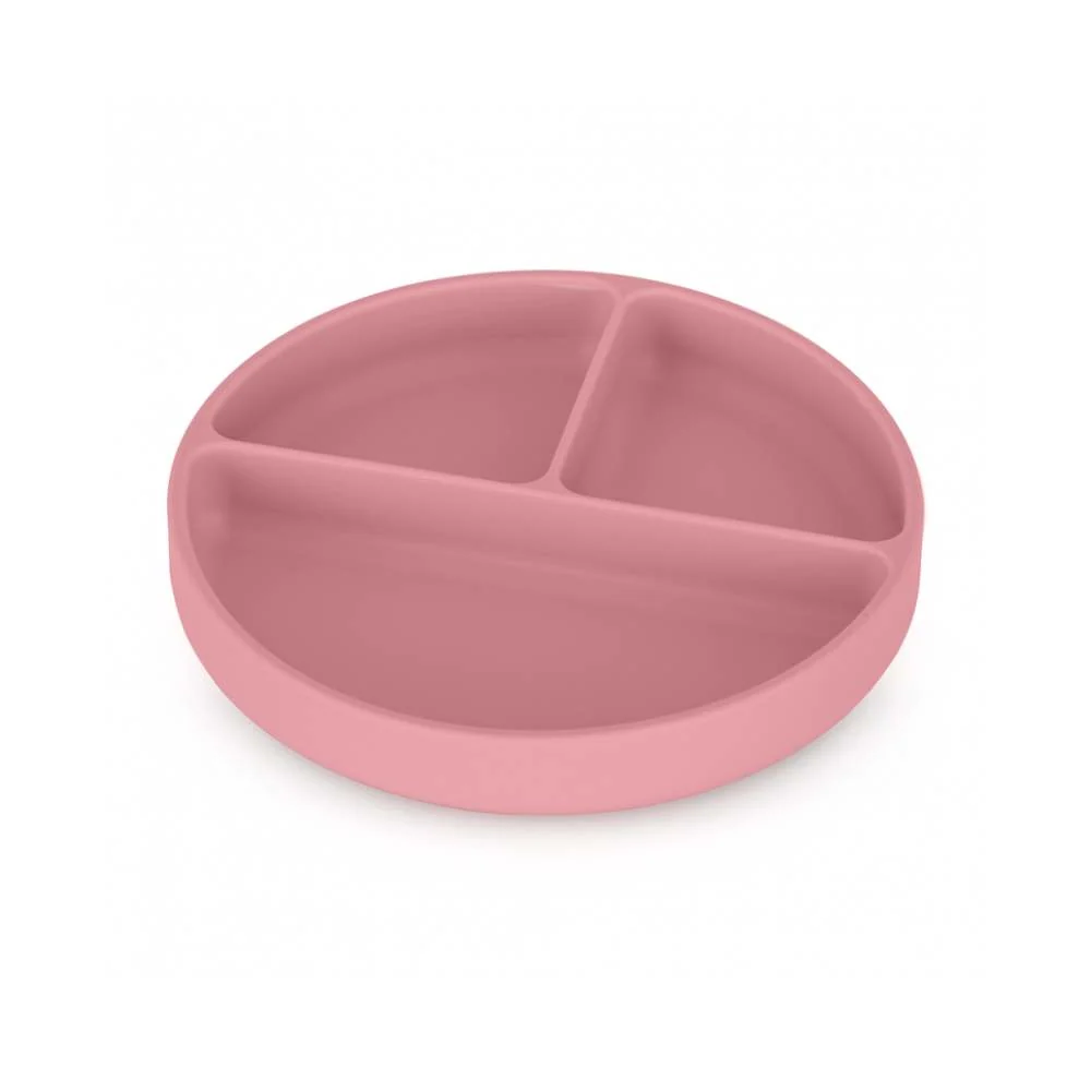 PETITE&MARS Silikonski okrugli tanjur s odjeljcima i vakuumom 6 m+ Take&Match, Dusty Rose