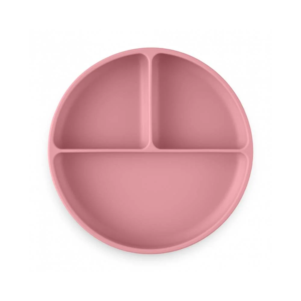 PETITE&MARS Silikonski okrugli tanjur s odjeljcima i vakuumom 6 m+ Take&Match, Dusty Rose
