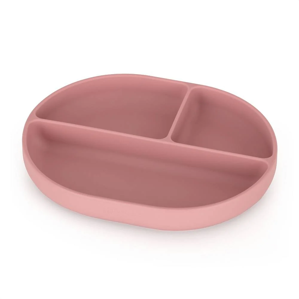 PETITE&MARS Silikonski ovalni tanjur s odjeljcima i vakuumom 6 m+ Take&Match, Dusty Rose