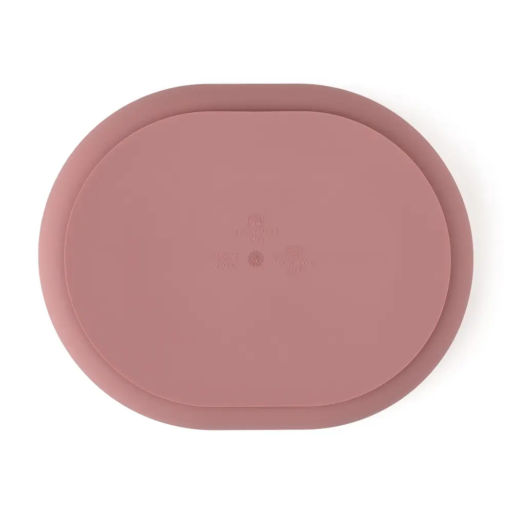 PETITE&MARS Silikonski ovalni tanjur s odjeljcima i vakuumom 6 m+ Take&Match, Dusty Rose