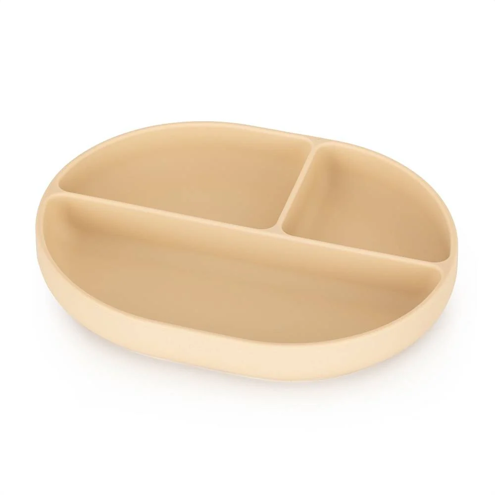 PETITE&MARS Silikonski ovalni tanjur s odjeljcima i vakuumom 6 m+ Take&Match, Desert Sand