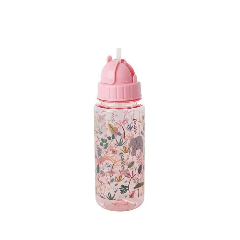 RICE Boca za piće s funkcijom slame - Pink Jungle - 500 ml.
