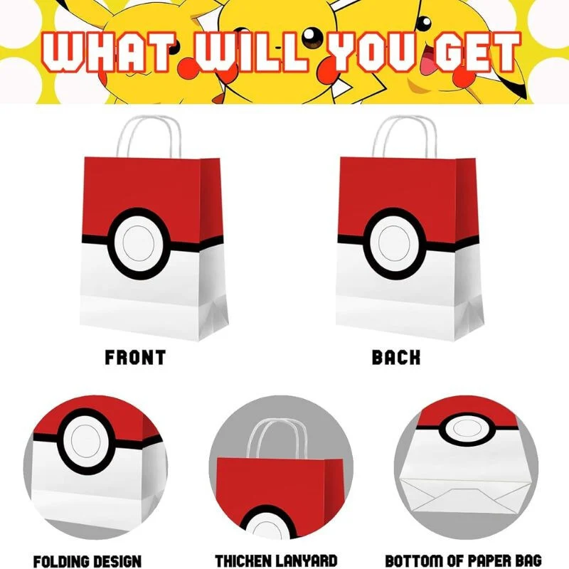 Azyre Set od 16 poklon vrećica s temom Pokemon loptice za rođendan za djecu