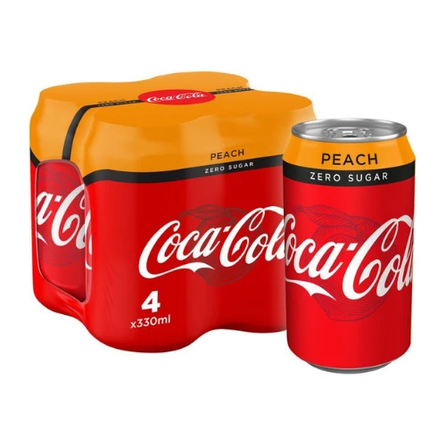 Coca-Cola Zero Peach, pakiranje od četiri limenke Coca-Cola s aromom breskve od 355ml