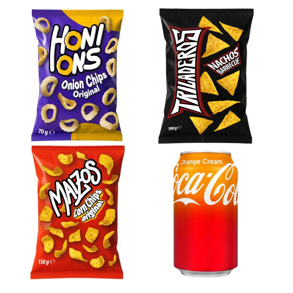 Kit Aperitivo: 1 Honions Onion Rings od 70g, 1 Triladeros Nachos BBQ od 190g, 1 Maizos Corn Chips Original od 150g, 1 Coca...