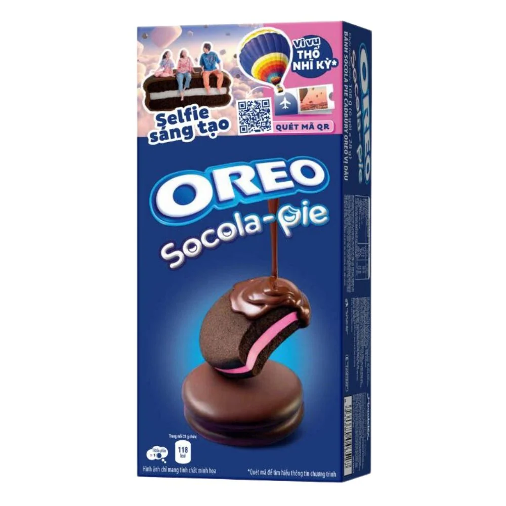 Oreo Strawberry Socola Pie, grickalice punjene kremom s okusom jagode i prekrivene čokoladom od 168g
