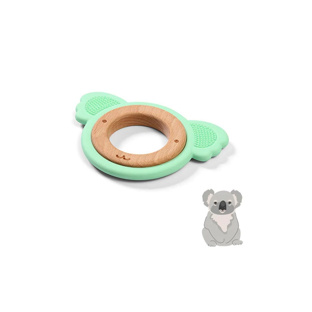 BabyOno Silikonsko drvena grickalica za zube Koala, zelena