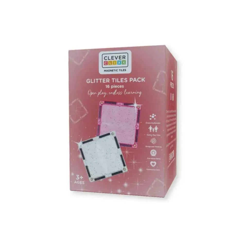 Cleverclixx® Magnetne pločice Glitter Tiles Pack Transparent Pink 16 kom