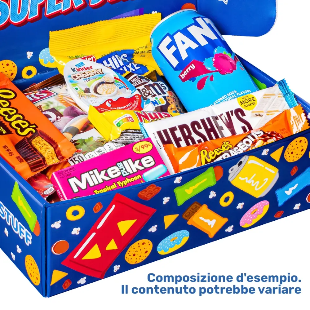 Snack Box "Najbolji tata", iznenađujuć kutija od 20 snack slatkiš, slanih grickalica i pić za tatu