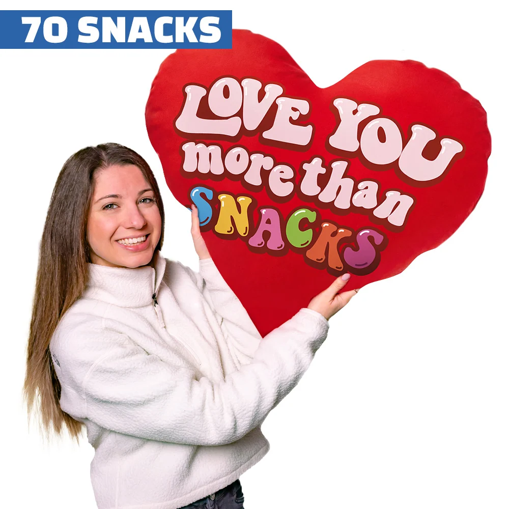 Valentine’s Heart XXL, jastuk u obliku srca s 70 snack slatkih i slanih iznenađenja